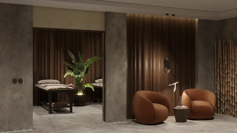 Elegant spa interior with massage bed and warm lighting at DISHA Daynight Out Spa